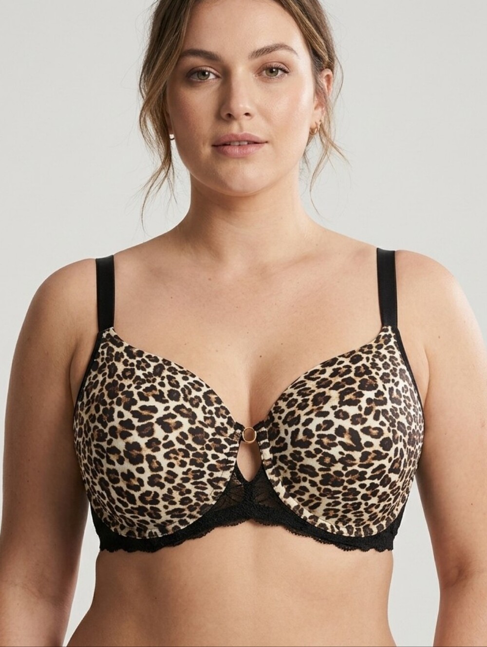 Deesse Lingerie Leopard Print Underwire Bra in Black and Brown